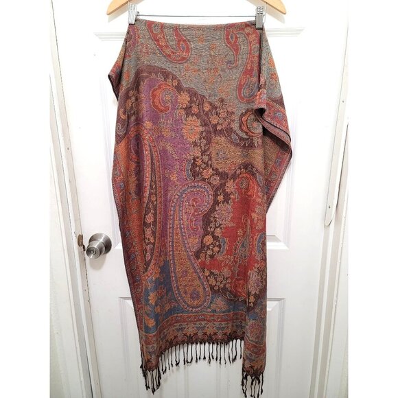 Multicolor paisley Pashmina/ Silk Shawl Scarf Size L - Picture 2 of 7